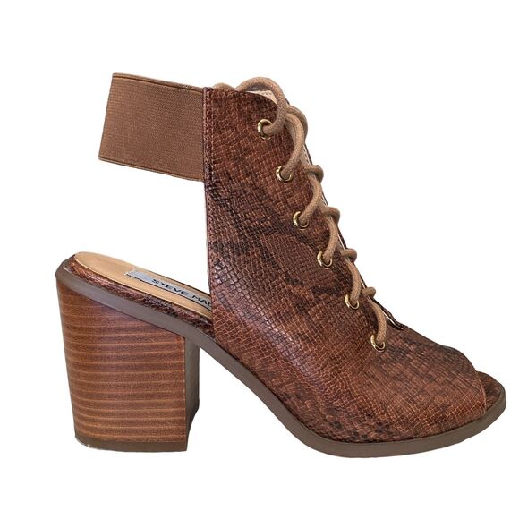 Steve Madden 7 Brown Snake Skin Print  Peep Toe  Block Heels Shoes EUC - Picture 2 of 12